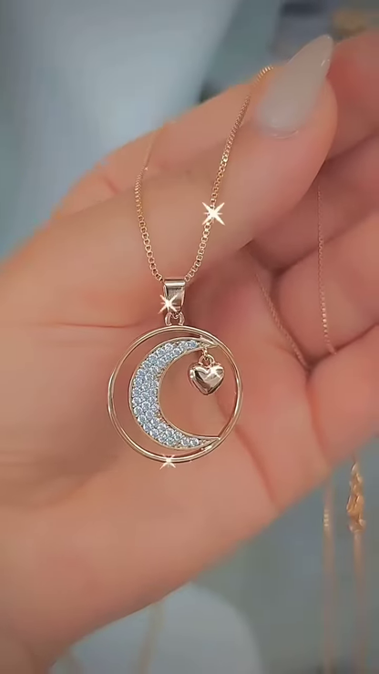 Elegant Rose Gold-Toned Double Heart Necklace with Sparkling Accents