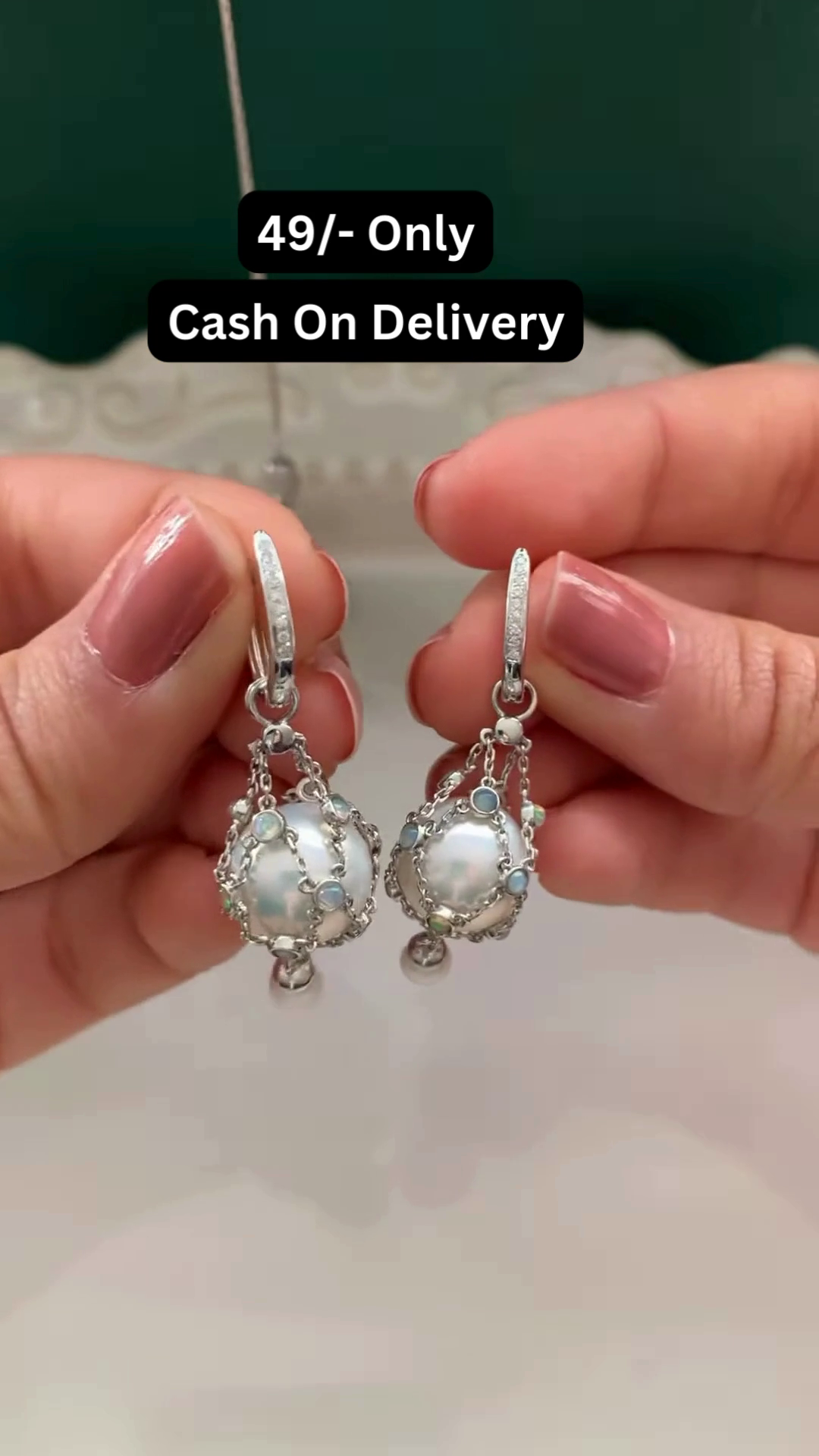 Elegant Silver-Toned Drop Earrings with Simulated Pearls and Crystal Accents