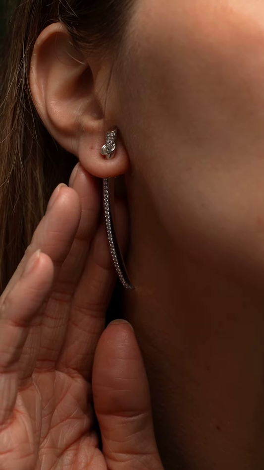 Modern Silver-Toned Linear Drop Earrings with Red Gemstone and Crystal Accents