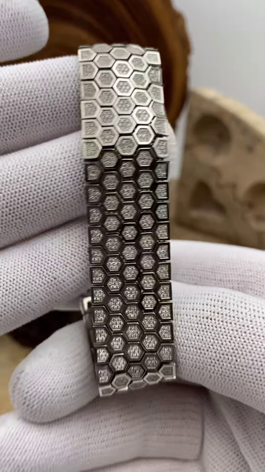 Luxurious Diamond Pave Honeycomb Bracelet in White Gold or Platinum