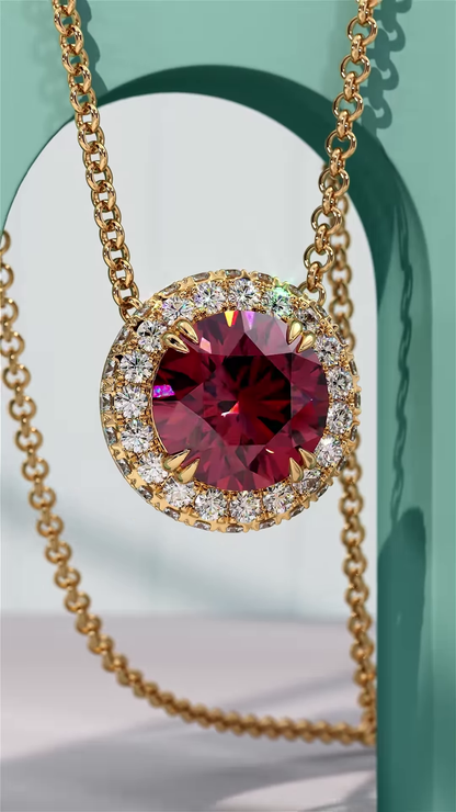 Elegant Ruby and Diamond Jewelry Set: Necklace, Earrings, and Ring in Gold Tone