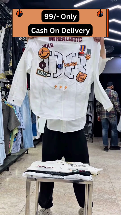 Trendy Cartoon Bear Printed Shirt – Casual Short Sleeve Button-Up for Men and Women