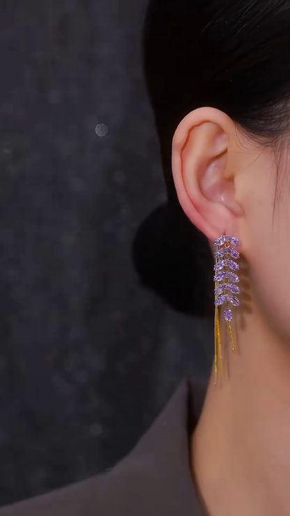 Exquisite Chandelier Style Dangling Earrings with Purple Rhinestones for Women