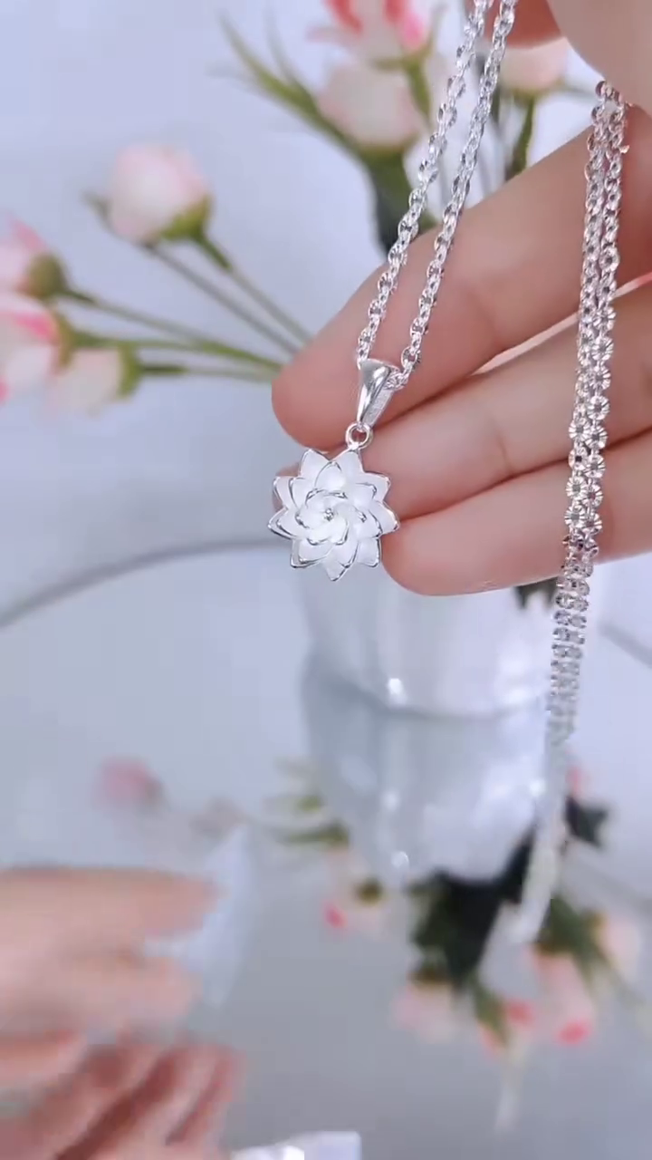 Elegant Sterling Silver Lotus Flower Pendant Necklace with Delicate Details