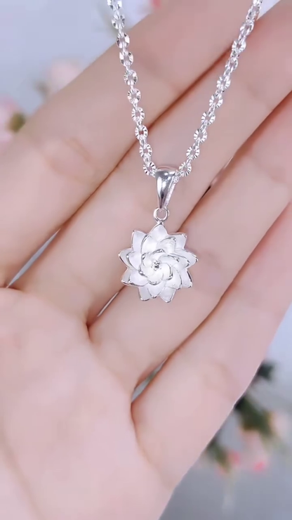 Elegant Sterling Silver Lotus Flower Pendant Necklace with Delicate Details