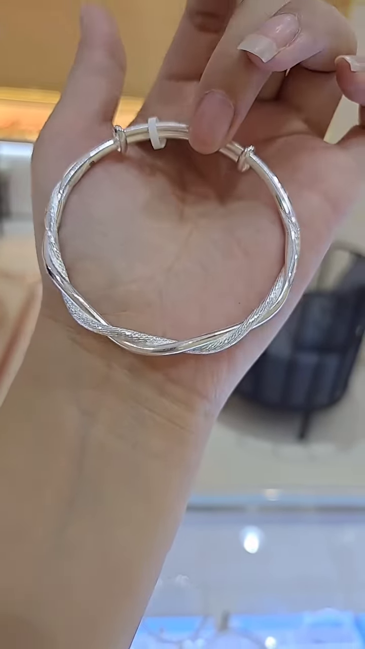 Elegant Twisted Sterling Silver Adjustable Bangle Bracelet