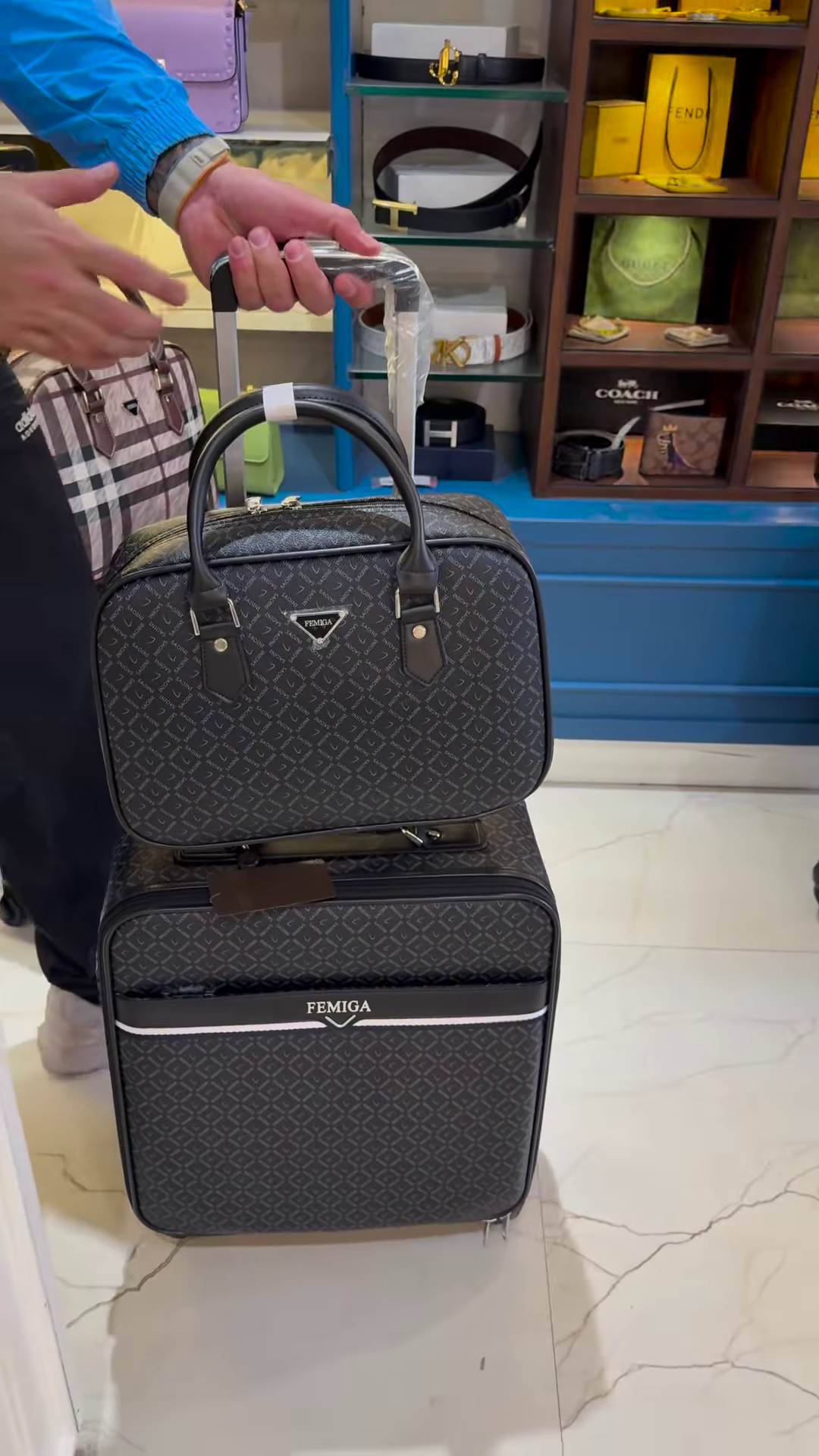 Stylish and Colorful Vertical Striped Luggage Set with Matching Handbag