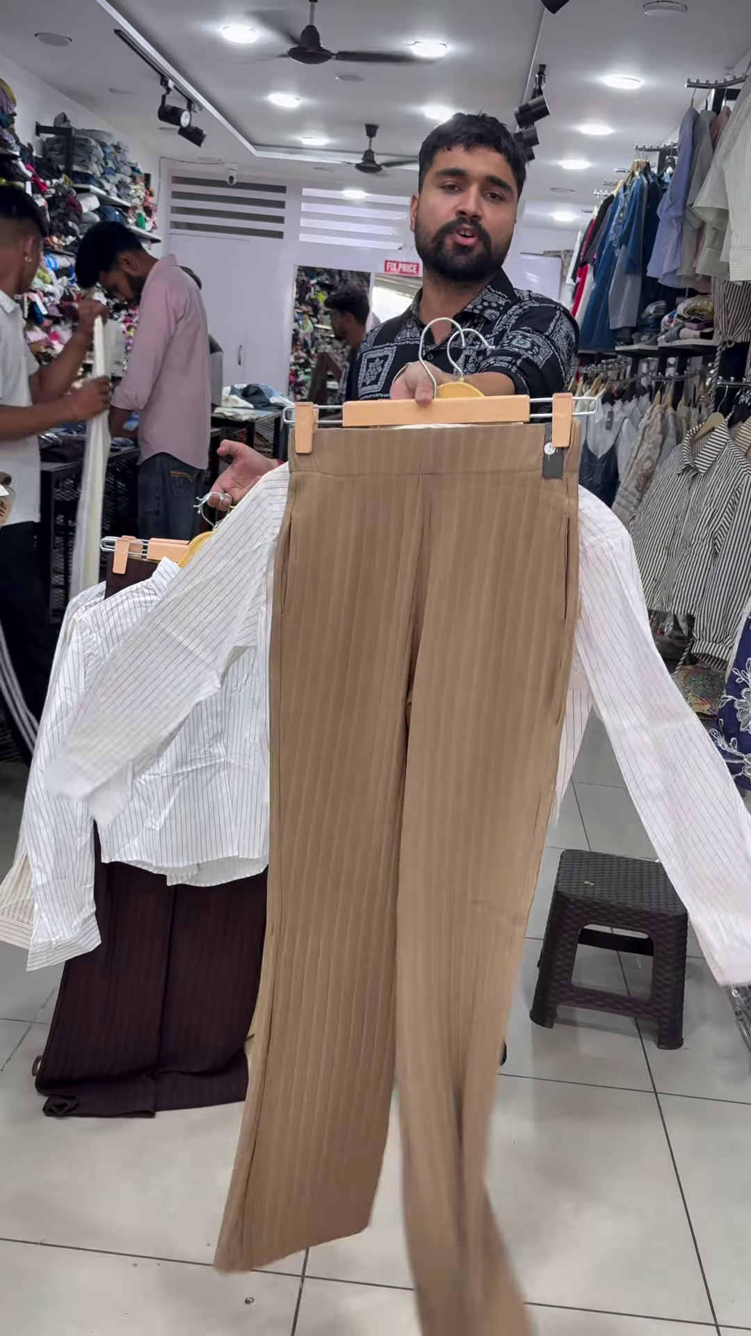 Trendy Women's Cropped Pinstripe Shirt and Wide-Leg Pleated Pants Set
