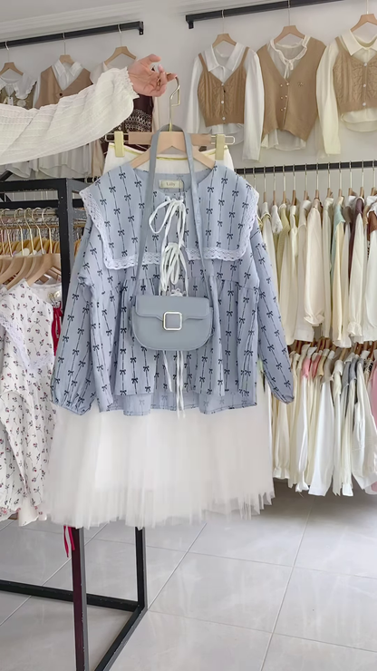 Charming Women's Embroidered Blouse and Layered Tulle Skirt Outfit with Crossbody Bag