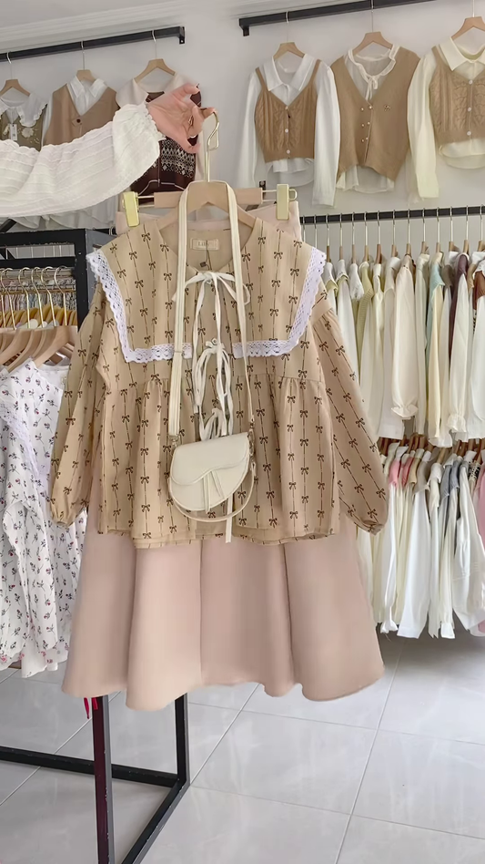 Charming Women’s Embroidered Blouse and Layered Tulle Skirt Outfit with Crossbody Bag