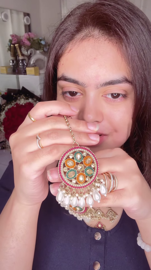 Stunning Kundan Necklace Set with Intricate Gemstone Detailing and Pearl Drops