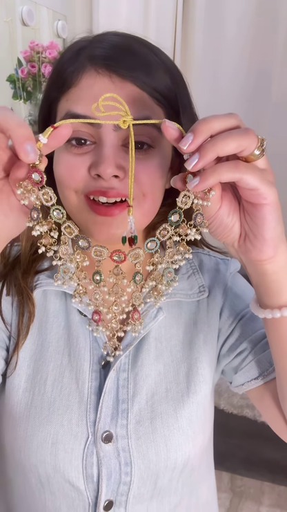 Exquisite Kundan Choker Necklace with Intricate Detailing and Pearl Drops