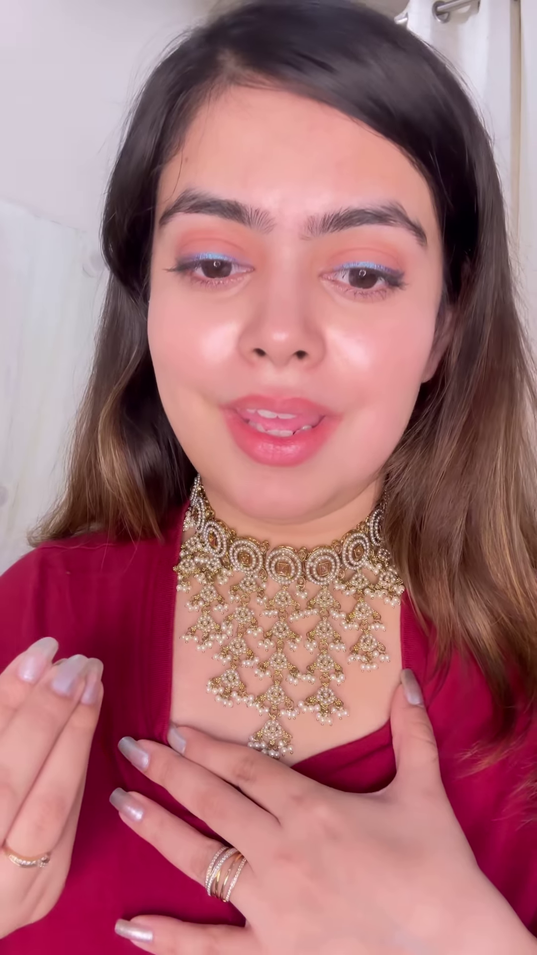 Ornate Gold-Toned Kundan Choker Necklace with Cascading Pearl Drops