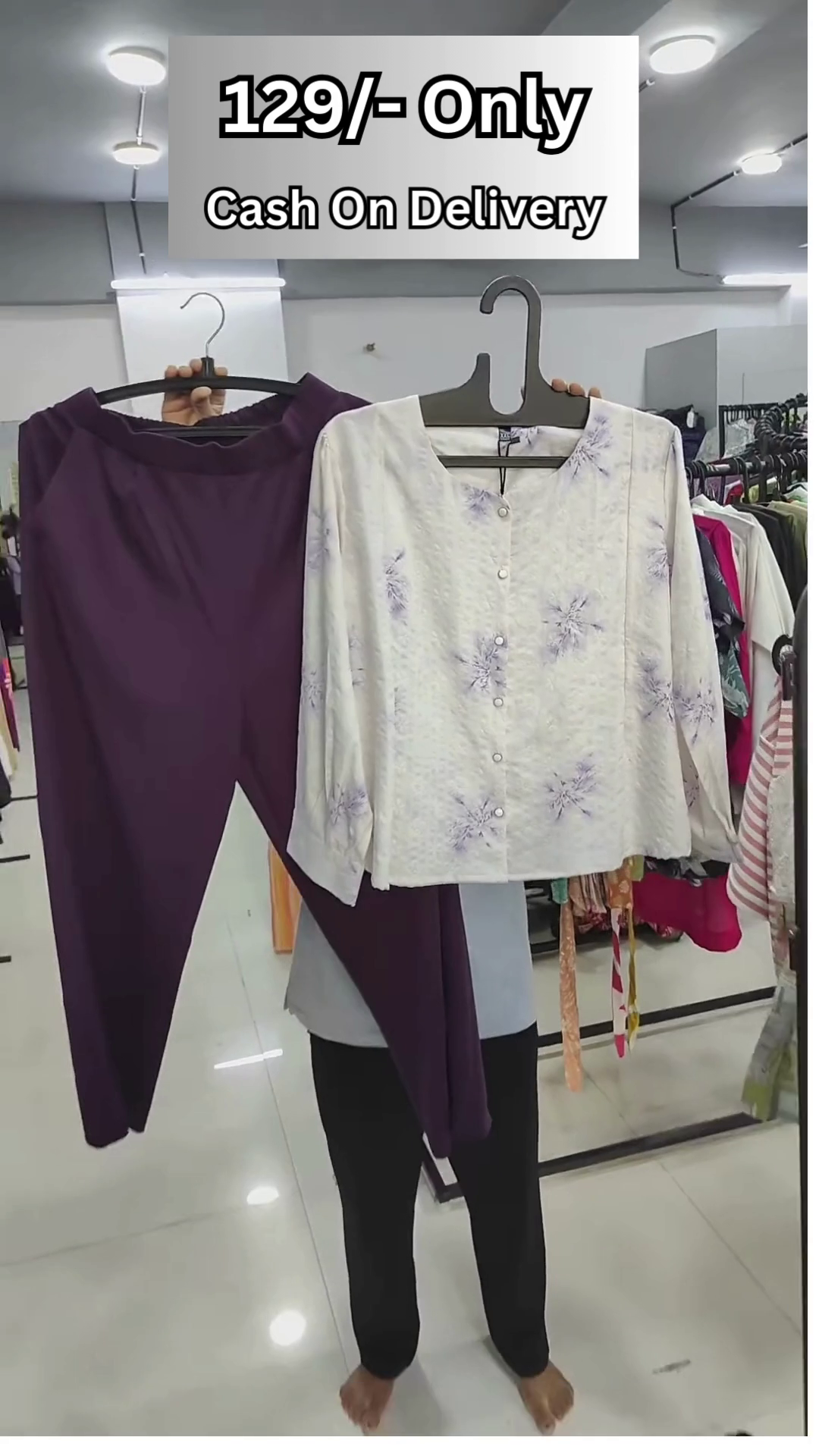 Trendy Women’s Olive Green and White Zigzag Embroidered Top with Black Pants Set