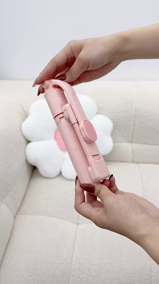 Pink Bluetooth Selfie Stick Tripod with Fill Lights and Phone Holder