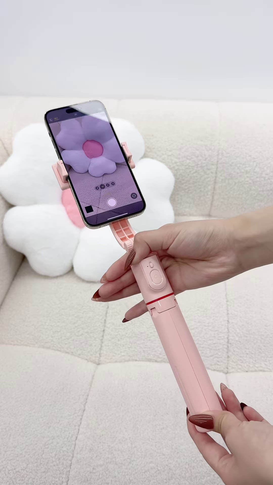 Pink Bluetooth Selfie Stick Tripod with Fill Lights and Phone Holder