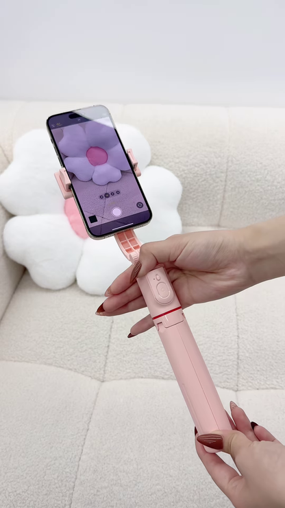 Pink Bluetooth Selfie Stick Tripod with Fill Lights and Phone Holder