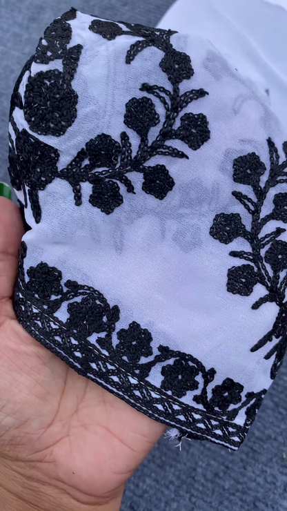 Elegant White Embroidered Chikankari Kurta Set with Dupatta and Pants