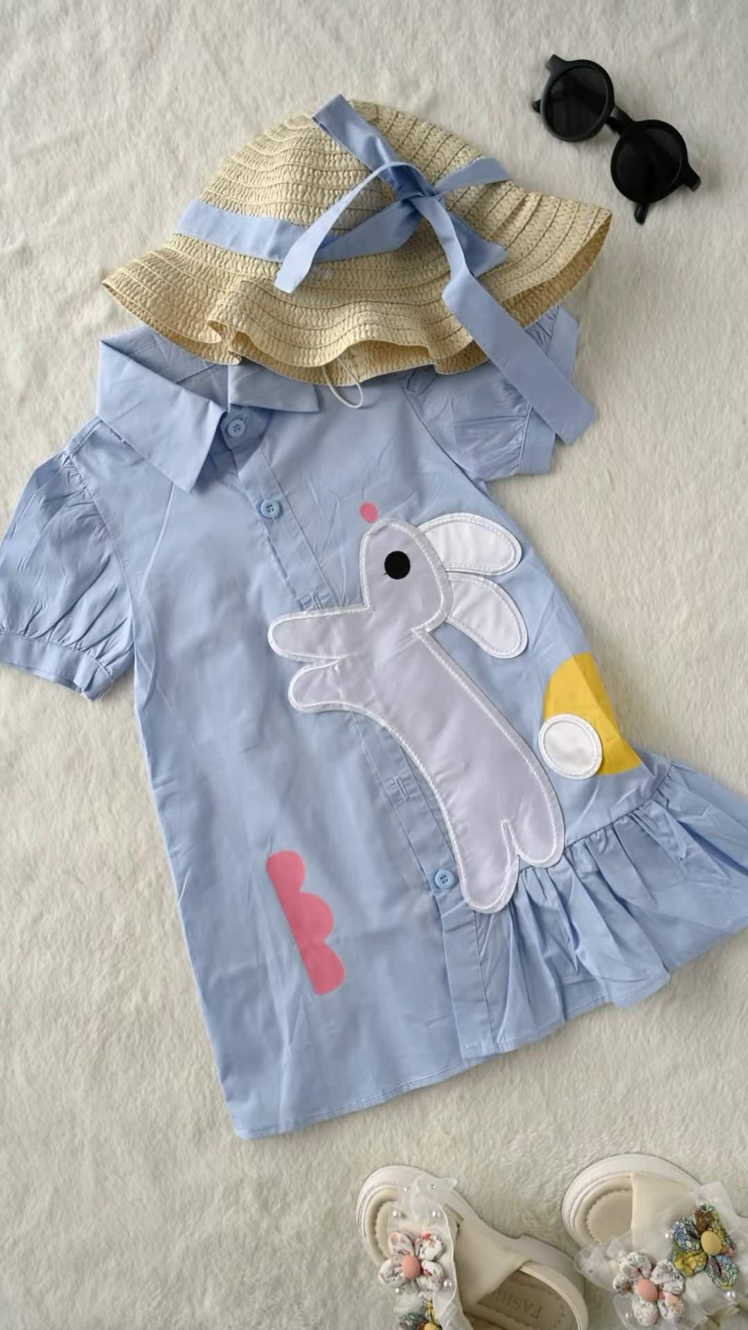 Sweet Baby Girl Summer Outfit Set: Floral Dress, Straw Hat, and Sandals