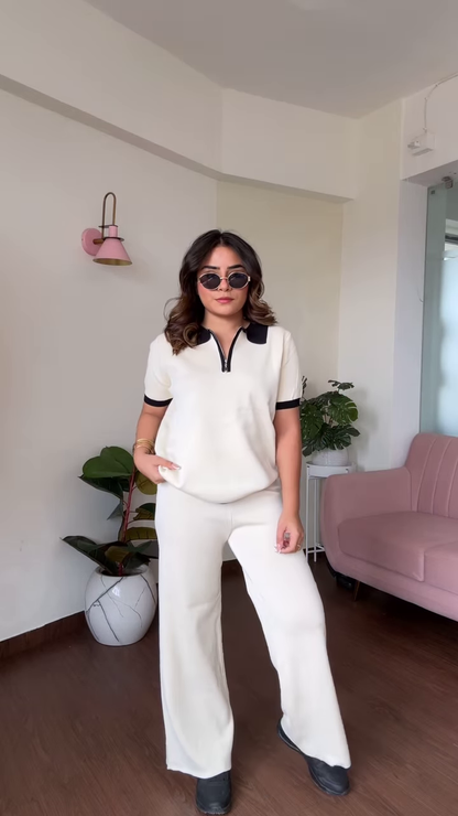 Casual Chic Women's Light Brown Knit Lounge Set with Wide-Leg Pants