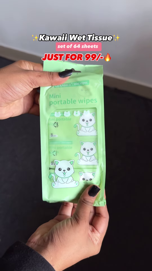 Kawaii Mini Portable Wet Wipes - Set of 64 Sheets for ₹99