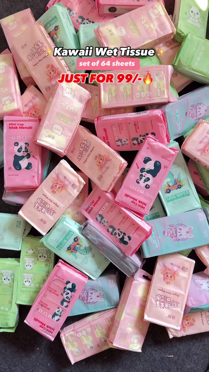 Kawaii Mini Portable Wet Wipes - Set of 64 Sheets for ₹99