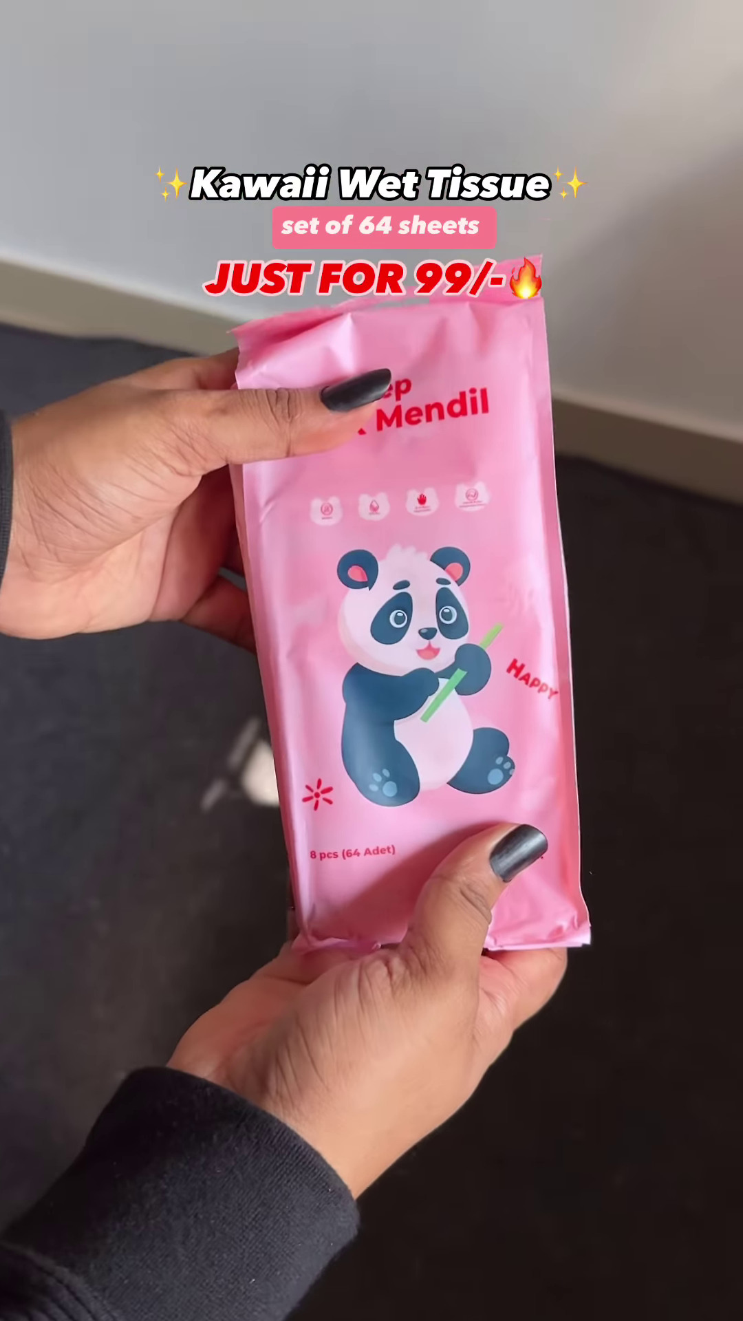 Kawaii Mini Portable Wet Wipes - Set of 64 Sheets for ₹99
