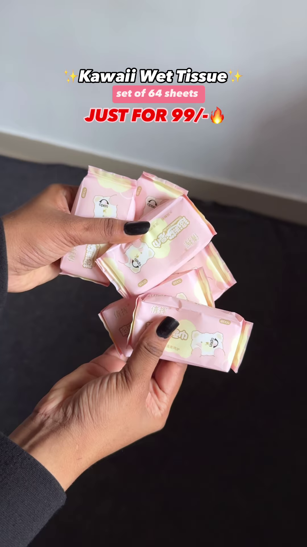 Kawaii Mini Portable Wet Wipes - Set of 64 Sheets for ₹99