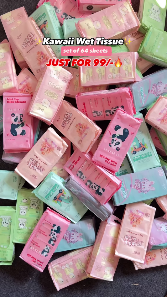 Kawaii Mini Portable Wet Wipes – Set of 64 Sheets for ₹99