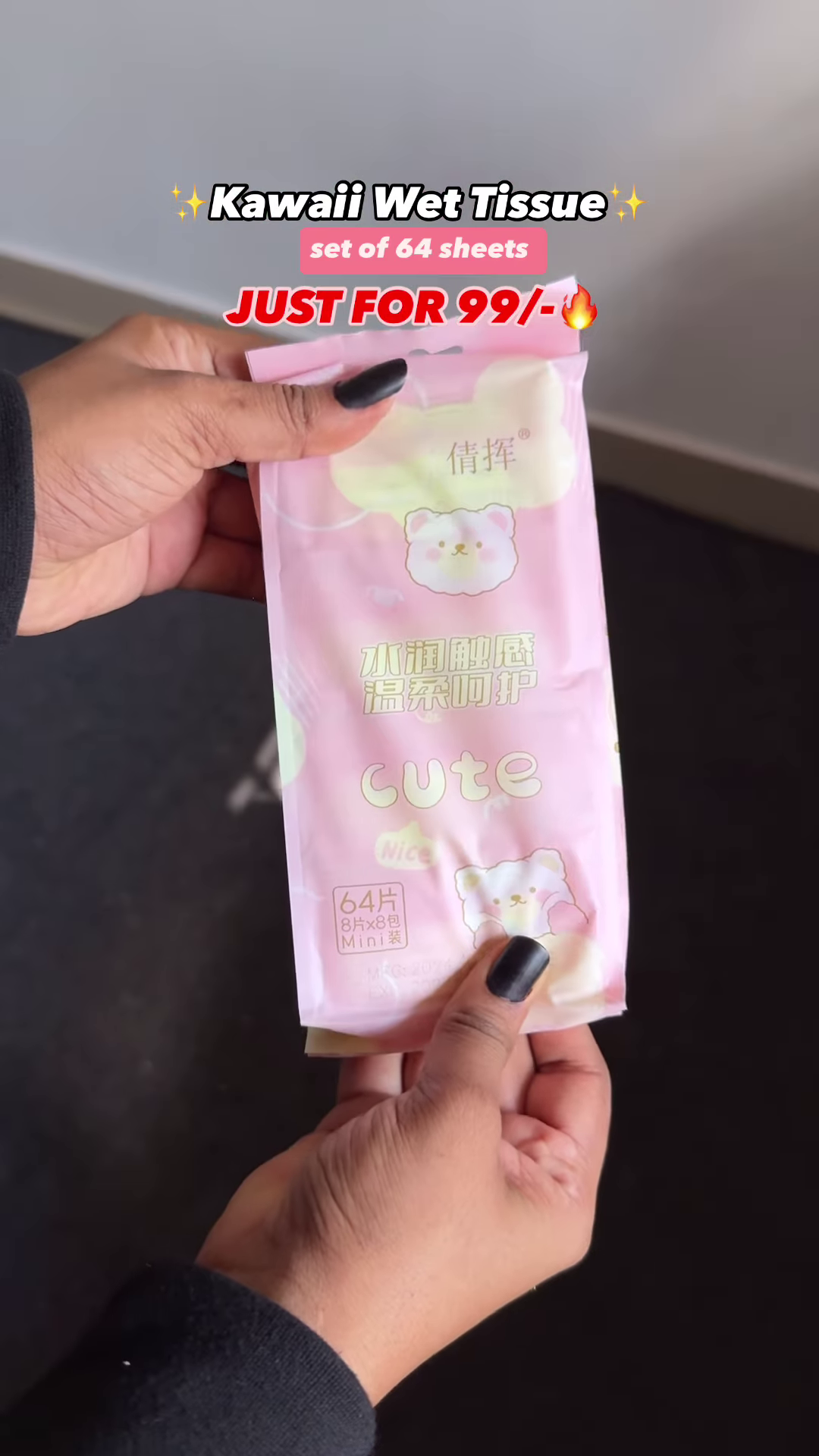 Kawaii Mini Portable Wet Wipes – Set of 64 Sheets for ₹99