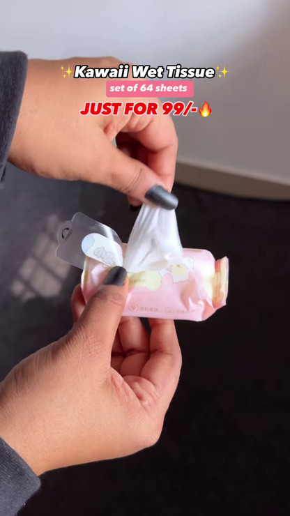 Kawaii Mini Portable Wet Wipes – Set of 64 Sheets for ₹99