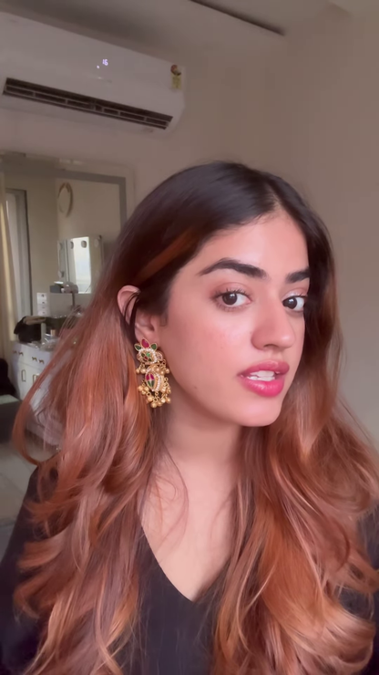 Elegant Gold-Toned Ear Chain (Kaan Chain/Mattal) with Kundan and Pearl Drops