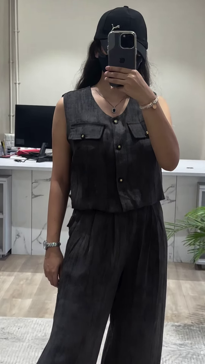 Stylish Mauve Sleeveless Top and Wide-Leg Pants Co-ord Set for Women