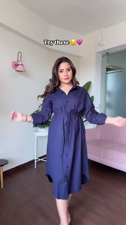 Versatile White Button-Down Midi Dress with Belt