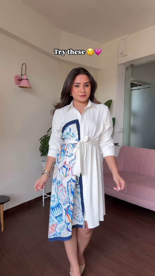 Versatile White Button-Down Midi Dress with Belt