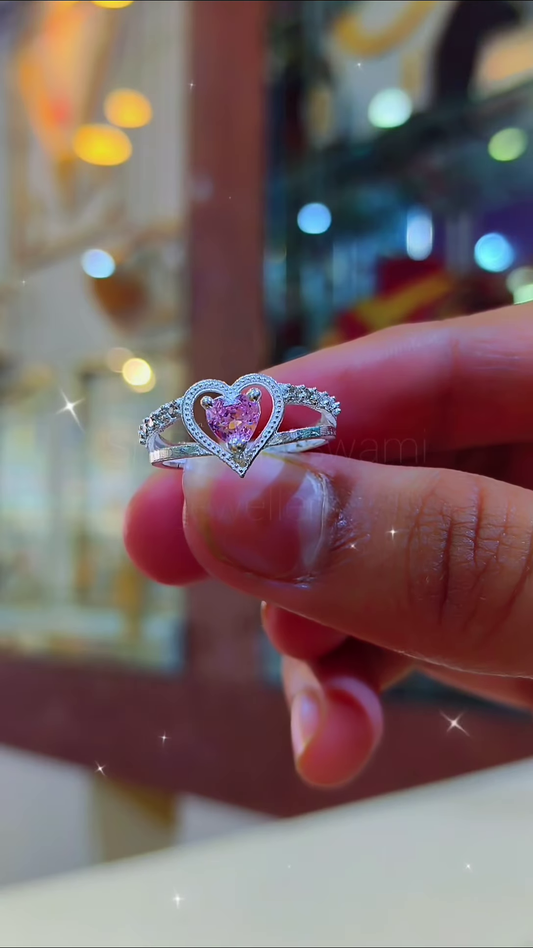 Elegant Heart-Cut Pink Gemstone Ring with Sparkling Accents