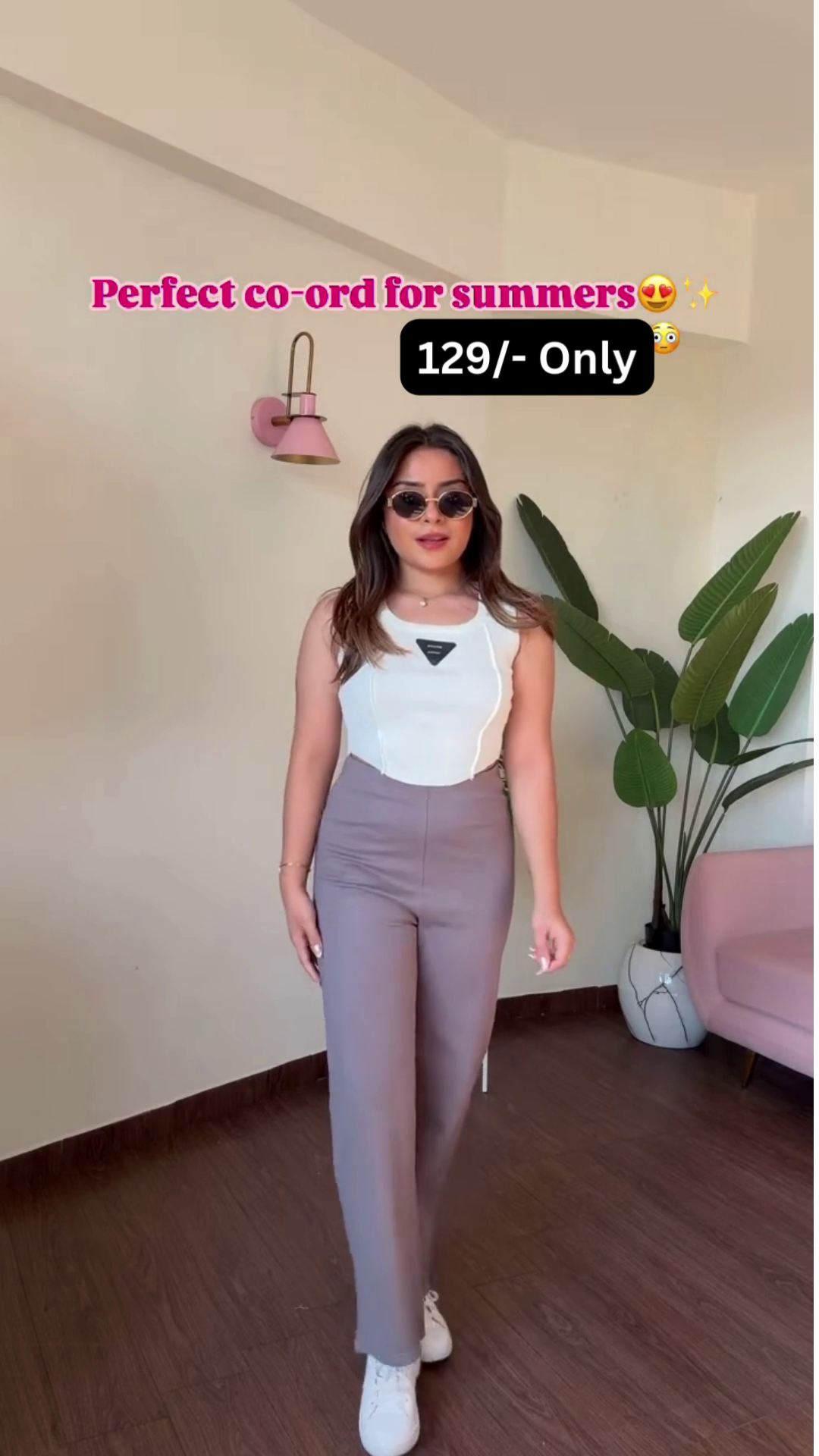 Trendy Sleeveless Tank Top and High-Waisted Wide-Leg Pants Co-ord Set for Summer