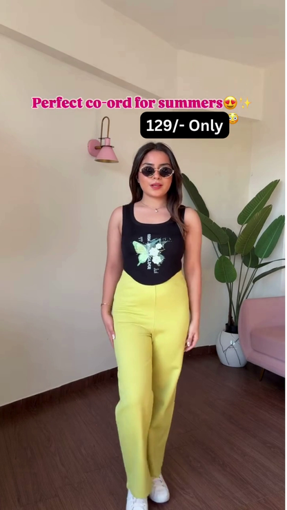 Trendy Sleeveless Tank Top and High-Waisted Wide-Leg Pants Co-ord Set for Summer