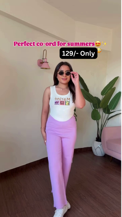 Trendy Sleeveless Tank Top and High-Waisted Wide-Leg Pants Co-ord Set for Summer