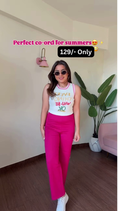 Trendy Sleeveless Tank Top and High-Waisted Wide-Leg Pants Co-ord Set for Summer