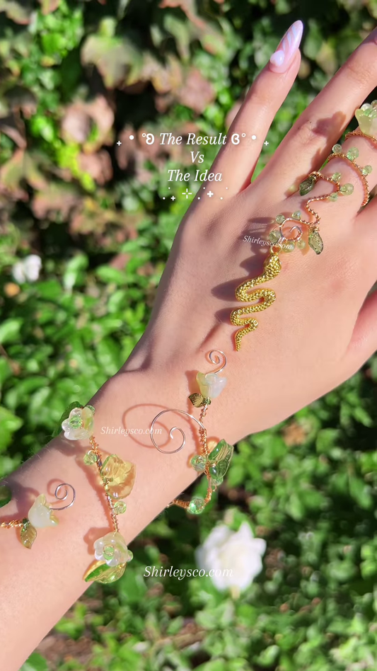 Whimsical Fairy Hand Bracelet with Butterfly, Flowers, and Crystal Beads