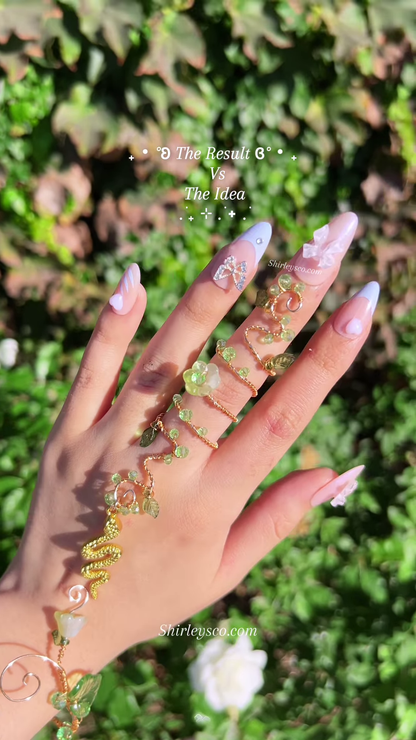 Whimsical Fairy Hand Bracelet with Butterfly, Flowers, and Crystal Beads