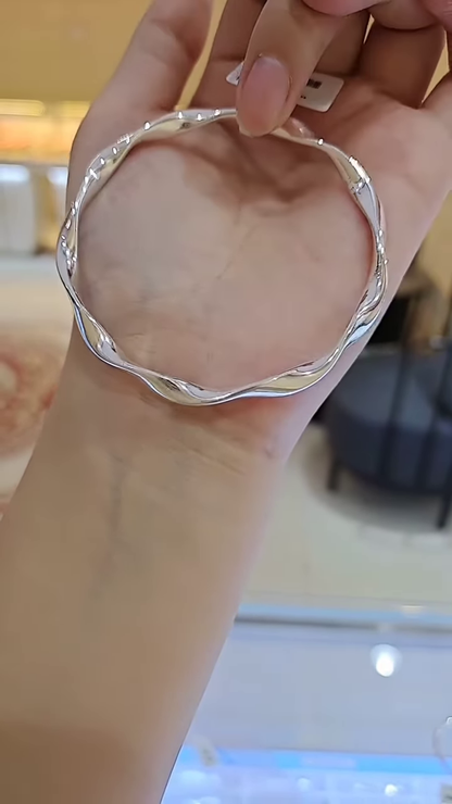 Modernist Twisted Silver Bangle Bracelet for Women