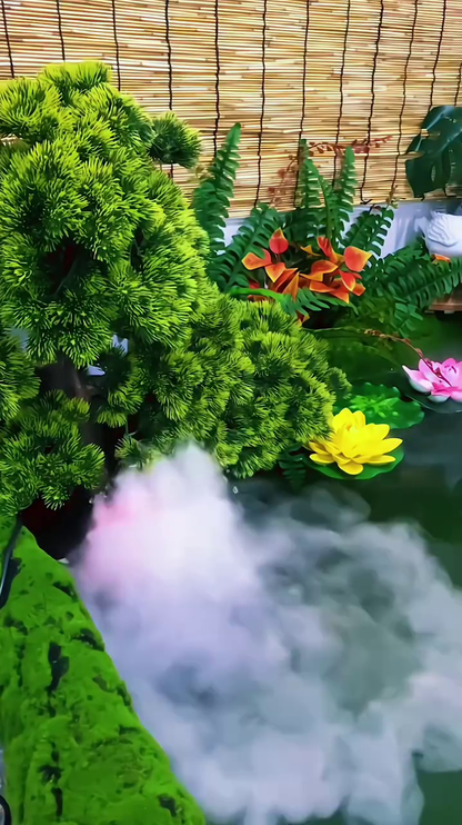Miniature Zen Garden Fountain with Artificial Plants and Mist Effect