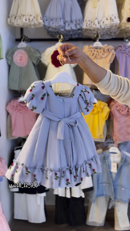 Charming Floral Print Party Dress with Puff Sleeves and Ruffle Hem for Girls