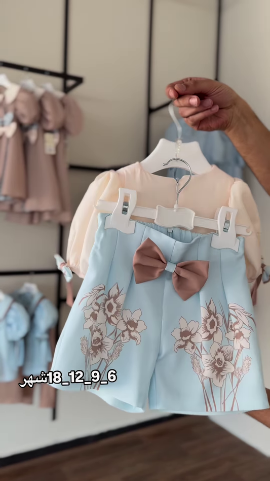 Adorable Floral Print Baby Girl Shorts Set with Bow Detail