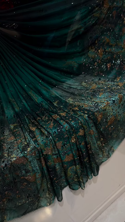 Elegant Emerald Green Ombre Saree with Embellished Border