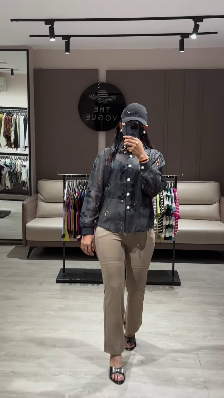 Elegant Sheer White Blouse with Ruffled Sleeves and Button-Down Front