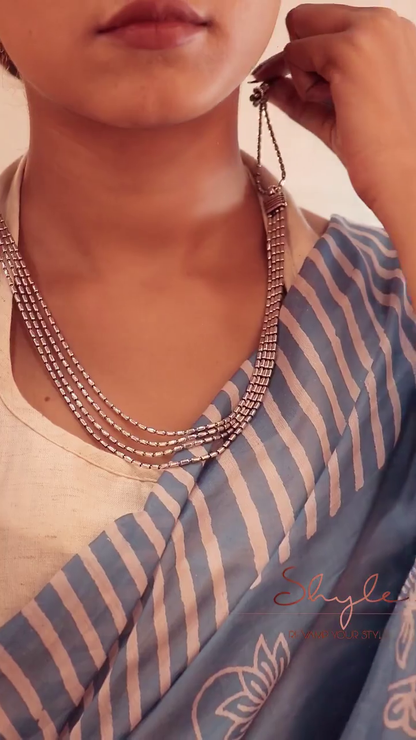 Elegant Silver-Toned Multi-Strand Necklace with Textured Finish