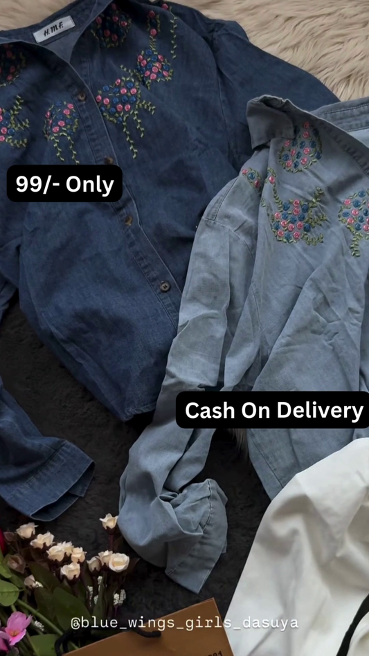 Charming White Embroidered Button-Down Shirt with Floral Motifs
